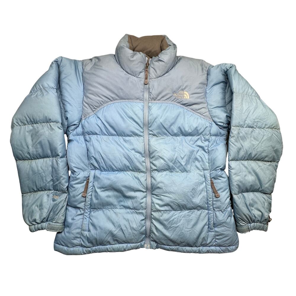 The North Face 700 Down Nuptse Puffer Womens Large Blue Quilted Full Zip STAINED